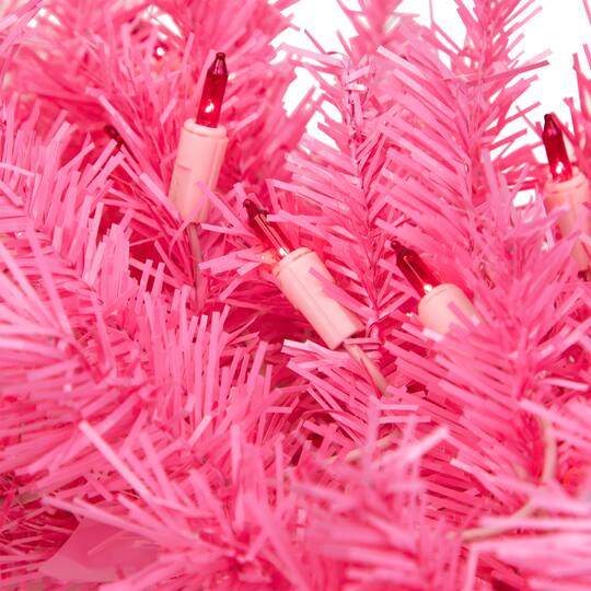 3ft. Pre-Lit Pink Spruce Christmas Wreath, Pink Lights